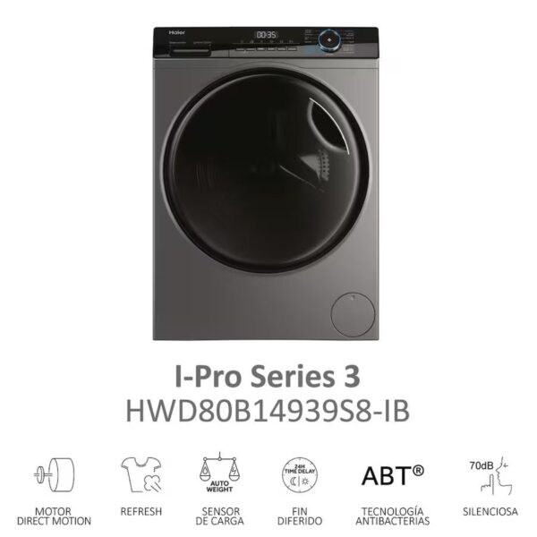 LAVADORA SECADORA HAIER HWD80B14939S8IB 8/5 INOX
