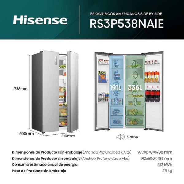 AMERICANO HISENSE RS3P538NAIE NF 179X91 E INOX AMERICANO HISENSE RS3P538NAIE NF 179X91 E INOX
