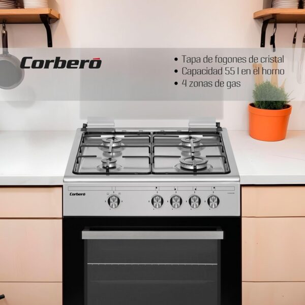 COCINA CORBERO CCSF60420BX 60X63 4F INOX BUTANO